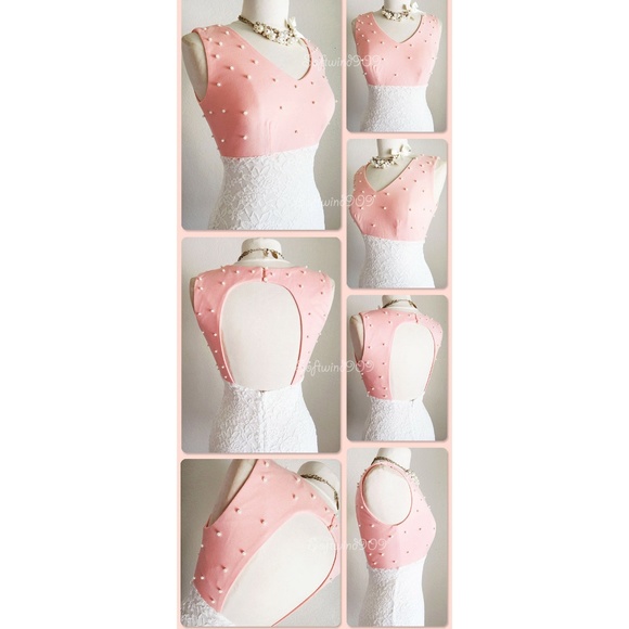 Last☝️ Pink Ivory Pearl Lace Fitted Bodycon Dress - Picture 3 of 8